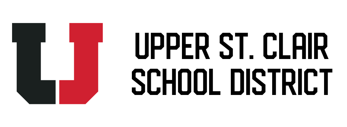 Red and black U-logo on the left with the black text Upper St. Clair School District to the right of the U-logo.